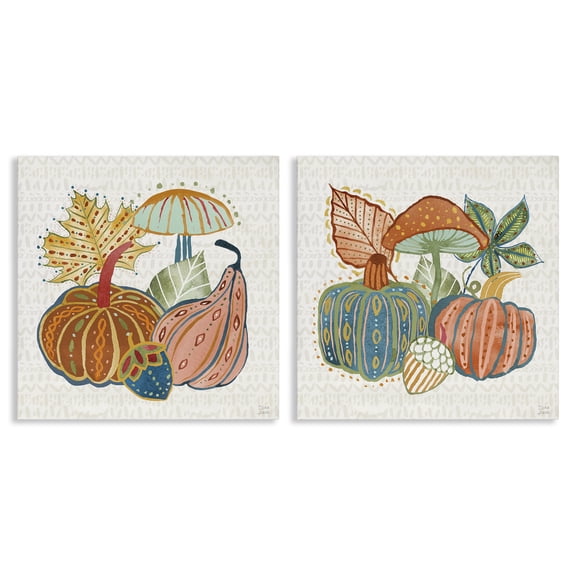 Stupell Industries Harvest Whimsy Gourd Collection Holiday Painting Wrapped Canvas Art Print Wall Art, 17 x 17, Set of 2