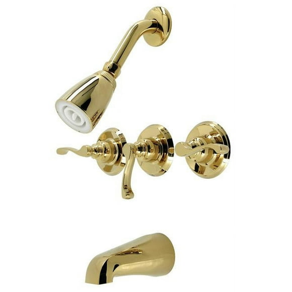 Kingston Brass KB232FL Royal Three-Handle Tub & Shower Faucet&#44; Polished Brass