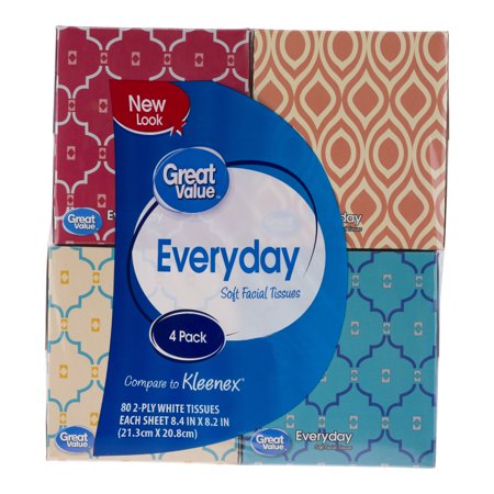 Great Value Everyday Facial Tissues, 320 Sheets, 4 Pack