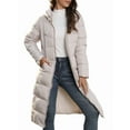 thumbnail image 3 of Women'S Hooded Long Puffer Coat Winter Warm Full Zip Quilted Jacket with Pockets Apricot Color 4XL, 3 of 8