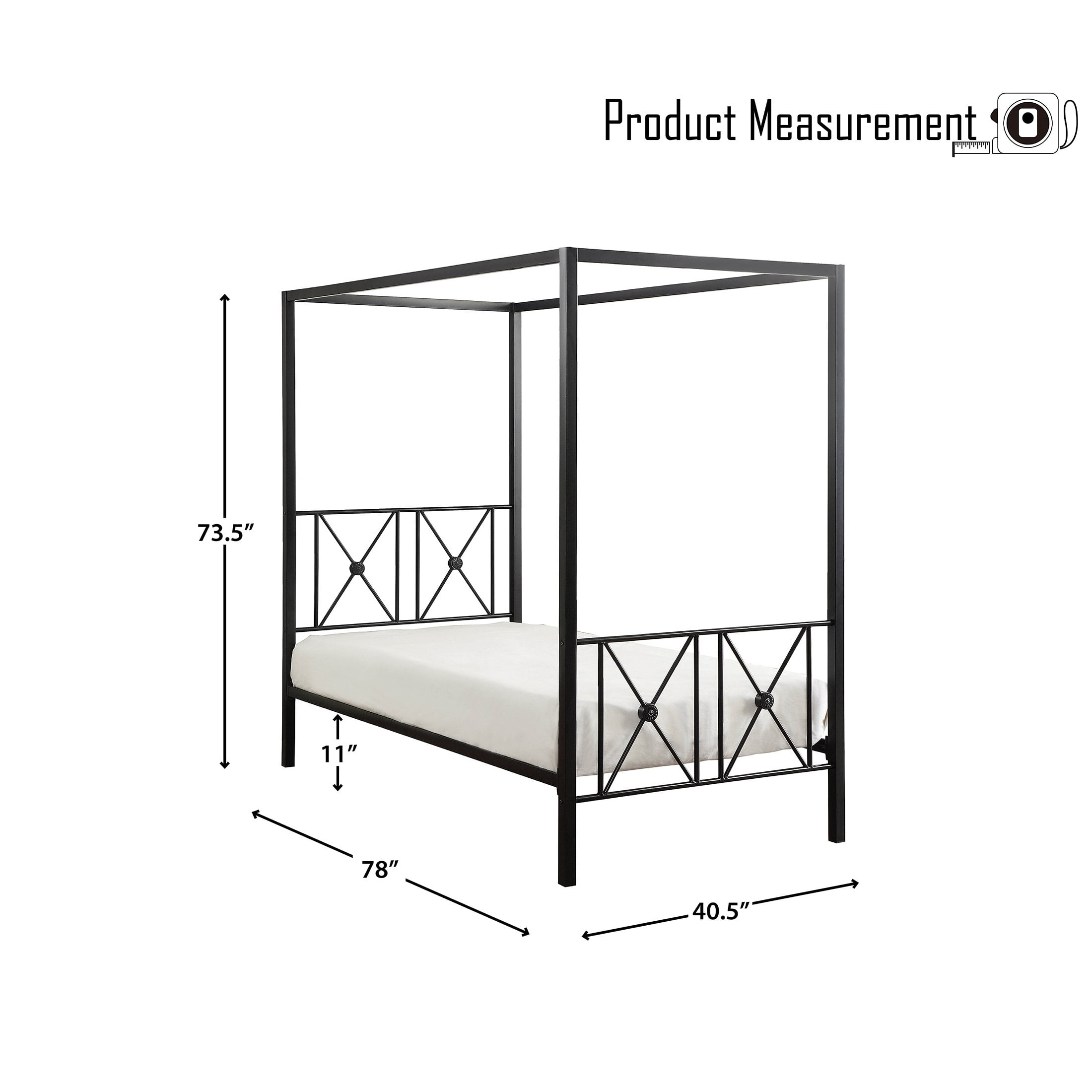 OakvillePark Bijou Double-X Metal Platform Bed, Twin, Black
