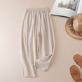thumbnail image 2 of LEKODE Cotton Linen Pants Women Petite Elastic High Waist Cropped Pant Casual Summer Vacation Capris Trousers Beige 4XL, 2 of 3