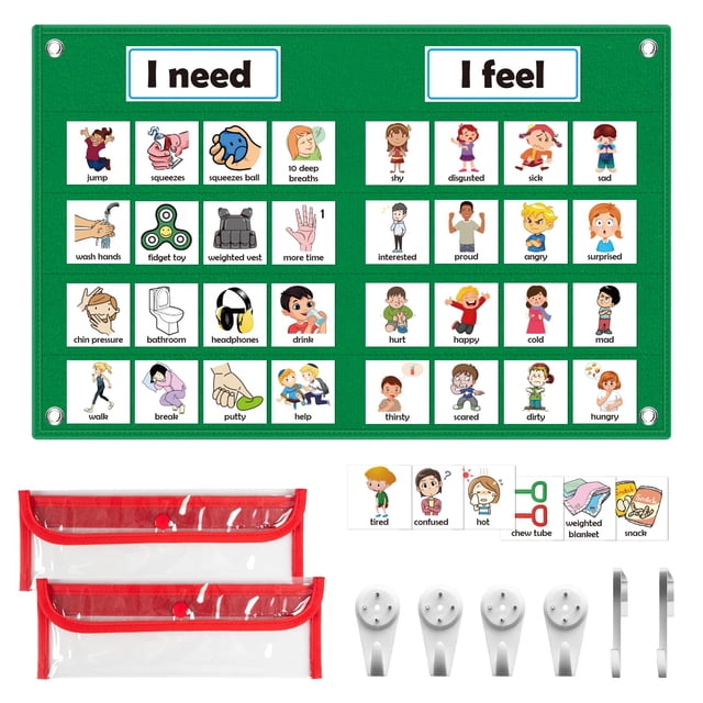 KIKIGOAL Gráfico de sentimientos para suministros para maestros de preescolar Gráfico de bolsillo de aprendizaje socioemocional Autismo Gestión del comportamiento visual Elementos esenciales para la g