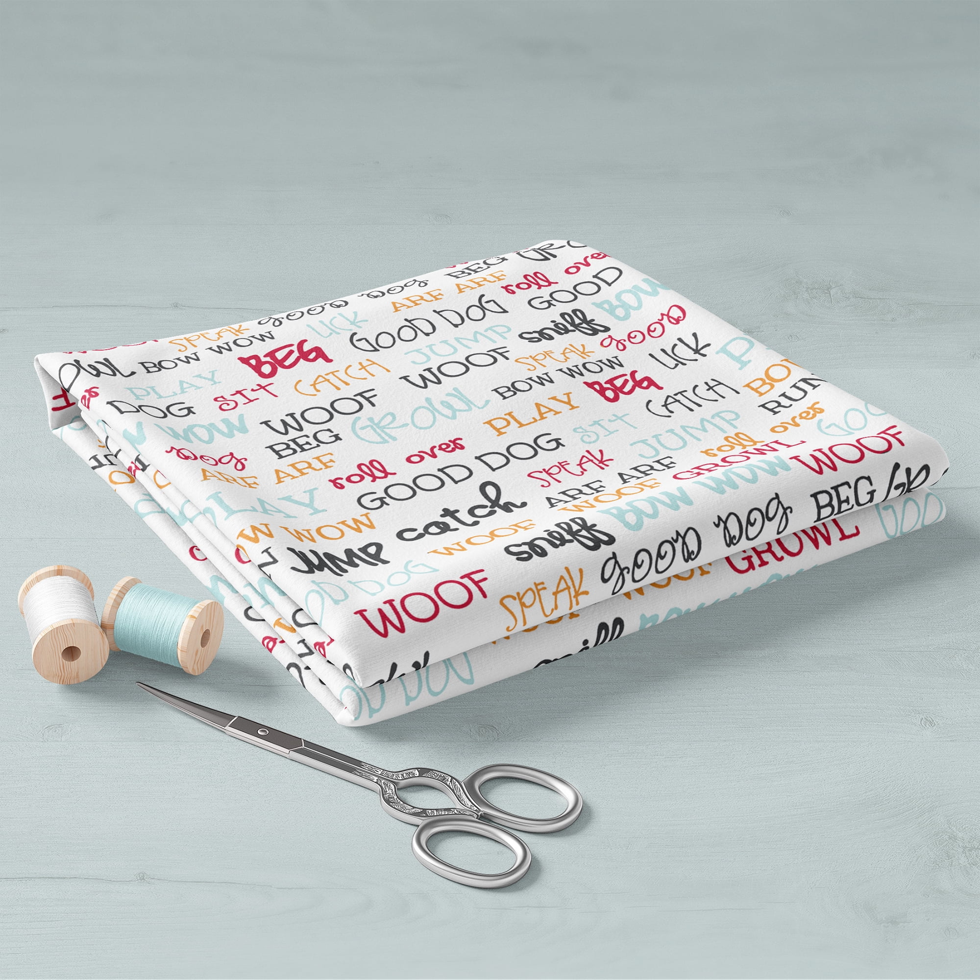 Fabric Editions Create It 18"x21" Cotton Dog Words White Precut Sewing & Craft Fabric, 10 Pieces
