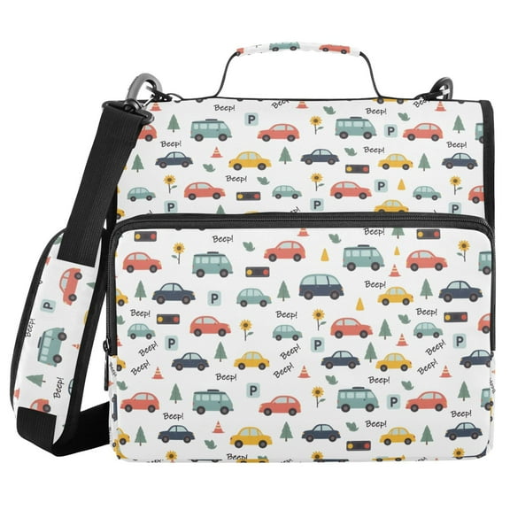 Cars Pattern Binder Bag 3 Ring Binder Bag,Large Capacity Durable Binder Organizer Bag
