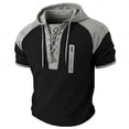 thumbnail image 2 of Men's Colorblock Short Sleeve Hoodie T-Shirt | Cotton Blend Pullover Hooded Top | Crewneck, Athletic Fit, Kangaroo Pocket | Breathable, Stretch Fabric | Casual Daily, | Zenithor,Black L, 2 of 9