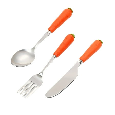 

Hamme Copper Canister Set 3PCS Cute Carrot Stainless Steel Child Dinnerware Flatware Cutlery Fork Spoon House Items