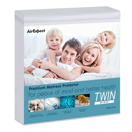 waterproof mattress protector twin size - 100% organic cotton hypoallergenic breathable mattress pad cover  15” deep pocket  vinyl free - 39”x75”
