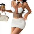 thumbnail image 1 of Conjunto de Dos Piezas A Rayas para Mujer, Que Incluye un Top de con Cuello Falso y una Minifalda Marrón L, 1 of 10