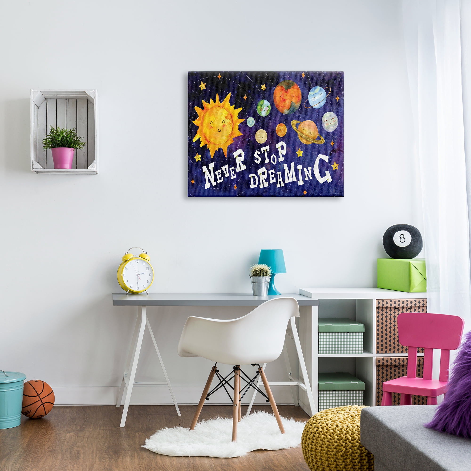 Stupell Industries Never Stop Dreaming Sentiments Happy Face Solar System, 30 x 40, Designed by ND Art