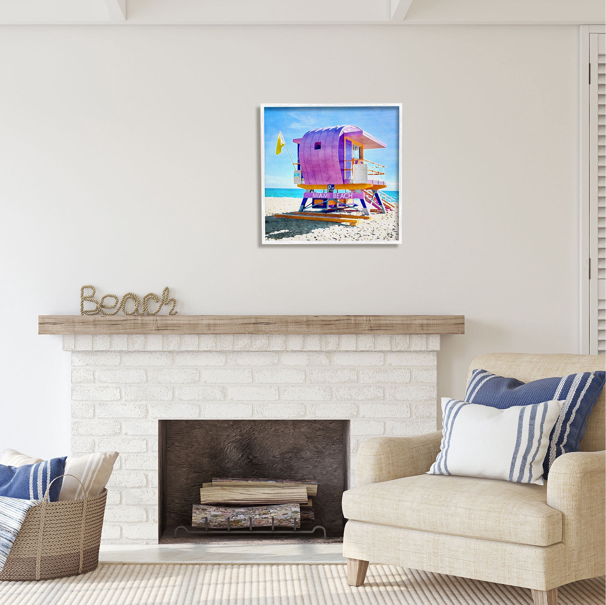 Stupell Industries Summer Lifeguard Hut Nature Painting White Framed Art Print Wall Art, 24 x 24
