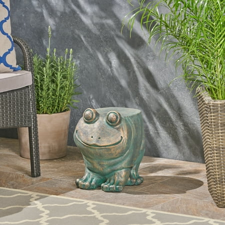Maxwell Lightweight Concrete Frog Garden Stool, Copper Patina