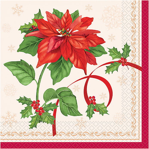 16 Painted Poinsettia Christmas Holiday Luncheon Napkins Christmas Party B90 