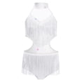 thumbnail image 3 of Jhaoyu Robe de Danse Latine pour Filles avec Strass, Franges, Justaucorps Sans Dos, Blanc 8, 3 of 7