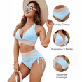 thumbnail image 6 of Olaglory Women Bikini Sets, Two Piece Tummy Control SwimSuits for Women, High Waisted Push Up Color Block Drawstring Womens Bathing Suit, Blue, 6 of 8