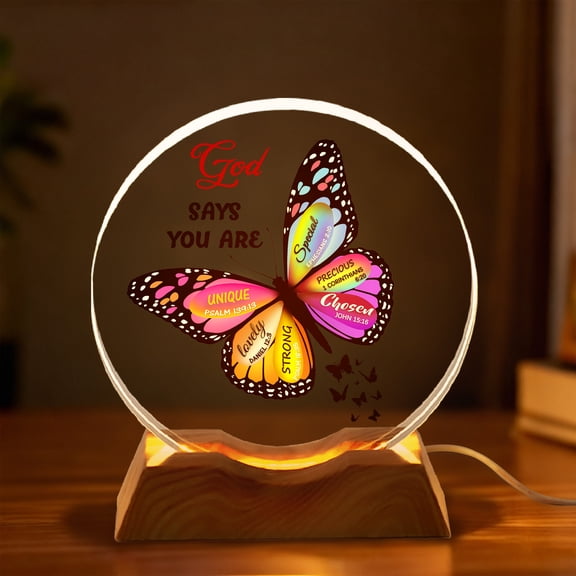 Christian Acrylic Lamp - God Says You Are, Butterfly Bible Verse Design, Christian Encouragement Gift for Women Mom Daughters Sisters  Friends, Bedside Night Light
