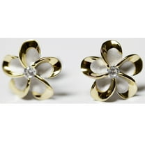 Hawaiian Jewelry Sterling Silver Hawaii Plumeria Flower Pierced Earring  12mm