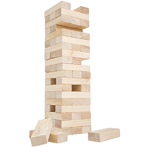 Hey! Play! Jeu d'Empilage Classique de Grandes Tours de Blocs en Bois, Jeu de Cour Extérieur, pour Adultes, Enfants, Garçons et Filles
