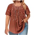 thumbnail image 1 of Cinvoph T-Shirts d'Été Grande Taille pour Femmes Col Rond Imprimé Manches Courtes Hauts Décontractés Blouses de Bureau Amples, 1 of 6