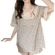 thumbnail image 4 of Conjunto de pijamas de verano para mujer, manga corta, costura de encaje, pantalones cortos de dos piezas, ropa de dormir con estampado floral L, 4 of 12