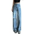 thumbnail image 2 of QIUOMBBP Wide Leg Jeans for Women High Waisted Loose Ripped Boyfriend Jeans Y2K Stretch Denim Pants, Blue, M, 2 of 5