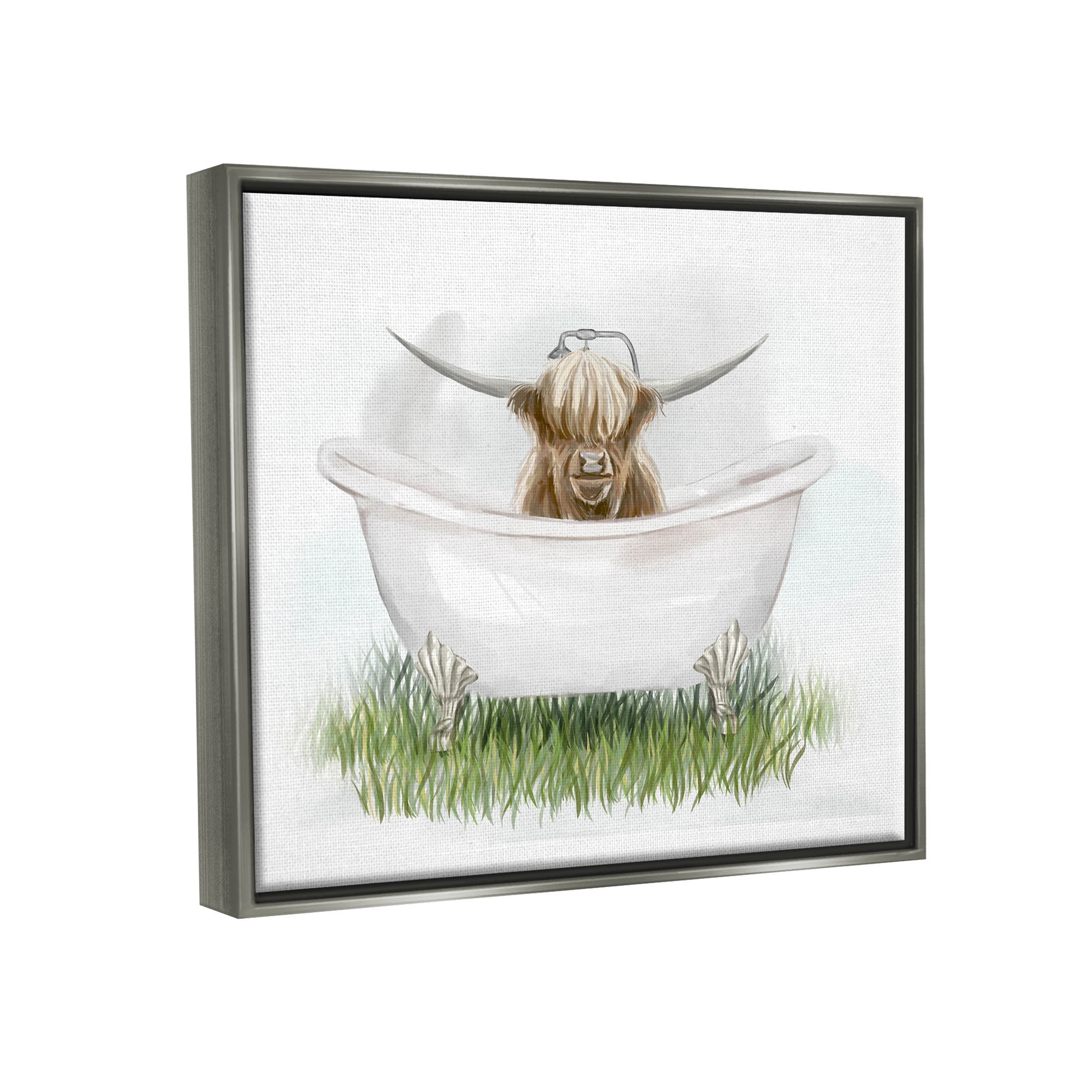 Country Highland Cattle Bathtub Animals & Insects Graphic Art Luster Gray Framed Art Print Wall Art