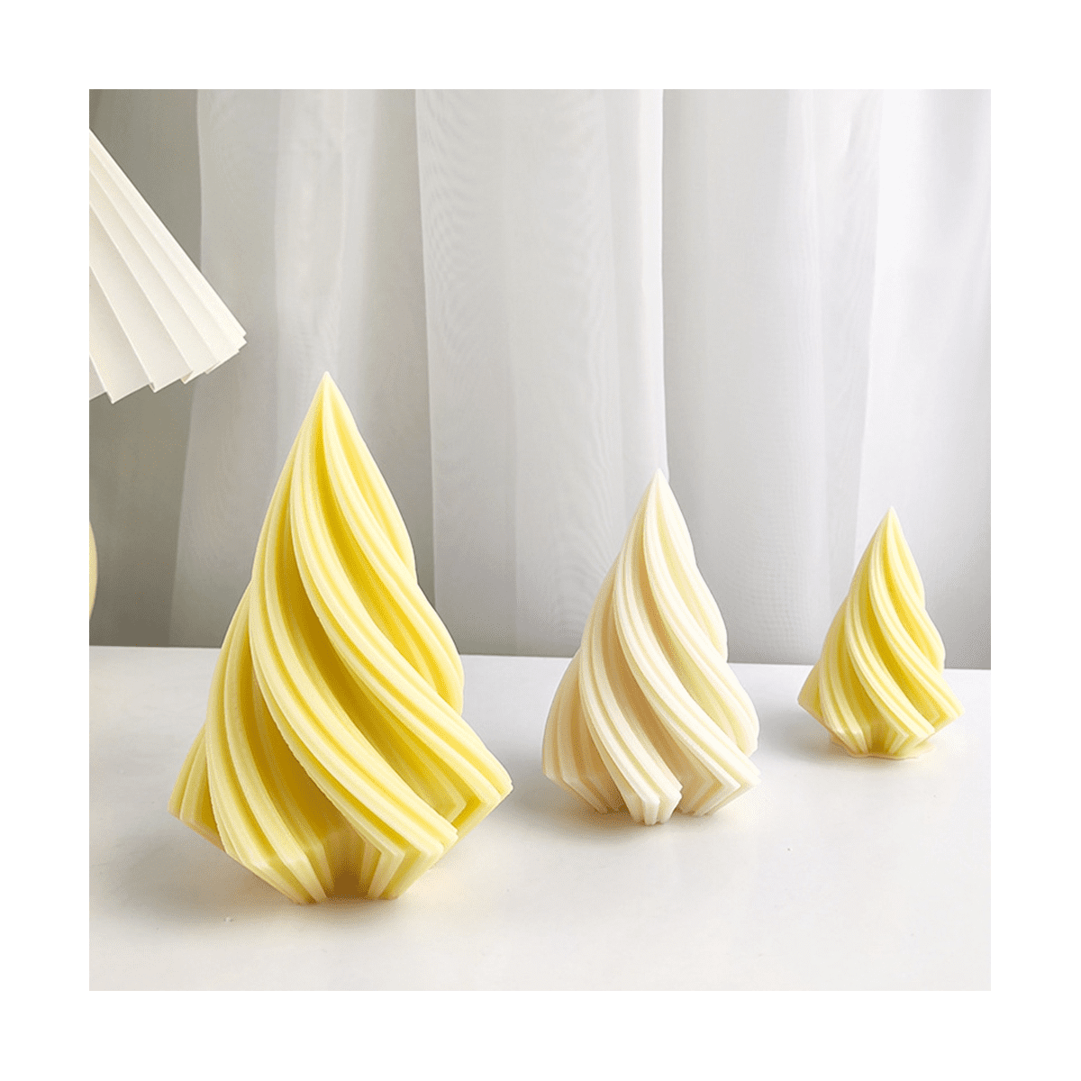 Rotating Cone Candle Mold Wave Stripe Aromatherapy Candle Silicone Mould DIY Curved Columnar Plaster Resin (L)