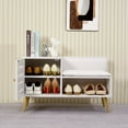 thumbnail image 3 of VECELO Shoe Storage Bench, Entryway Bench with Seat Cushion and Door, Wooden Modern Style Shoe Storage Compartment for Hallway Living Room, White, 3 of 8