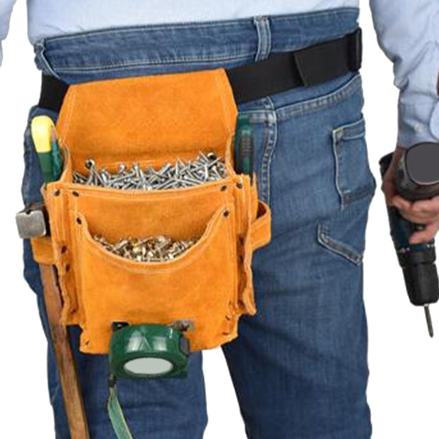 Bolsa De Bolsas De Cinturón De Herramientas De Piel De Vaca Ligero Para Electricistas De Bricolaje Versátil