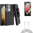 thumbnail image 1 of Case Belt Clip & Matte Screen Protector & 6ft Long Type-C Cable for Samsung Galaxy S21 Ultra Phone - Holster Swivel & TPU Film Anti-Glare & PD Fast Charger Cord Power Accessory Bundle, 1 of 20