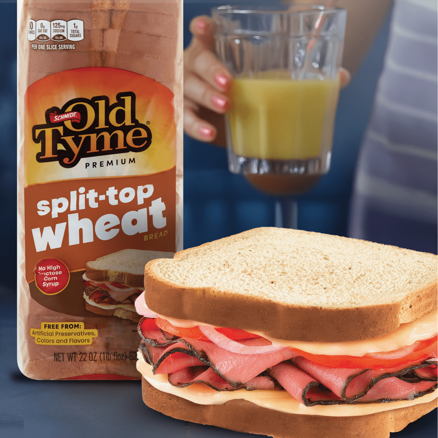 Schmidt Old Tyme Premium Split-Top Wheat Bread, 22 oz Loaf - 80 Calories Per Slice, High Fiber, Soft Texture, Delicious Taste
