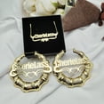 thumbnail image 2 of Custom Name Necklace and Bamboo Hoop Earring Set Stainless Steel Personalized Earring Necklace Set Name Jewelry Set for Mother, 2 of 4
