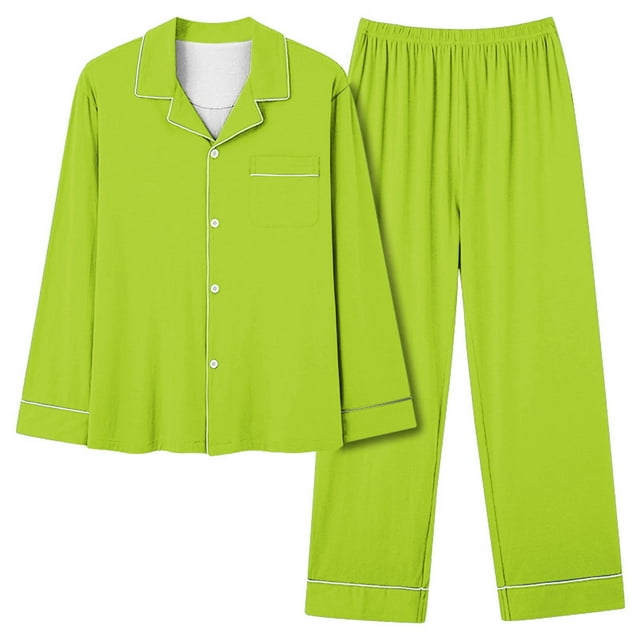 HNMKIU Pyjamas Femme Décontracté Col en V Poche Couleur Unie Long Pyjama Ensemble Pantalon