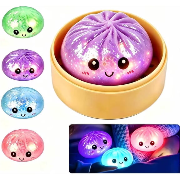 Dumpling Glowing Mystery Box,Dumplings Squishy,Sensory Stress Ball Squeeze Toys for Stress Relief ,Soft Squeeze Decompression Dumplings Stress Balls,Steamer Stretchy Desk Toys (Purple)