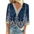 thumbnail image 2 of Ichuanyi liquidación de la moda de la moda para mujeres en v algluce de vía en V de manga 3/4 estampado casual de camiseta casual de camiseta ICHUANYI WER2023081601534, 2 of 5