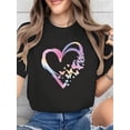 thumbnail image 1 of Heart Butterfly Print T-Shirt, Casual Crew Neck Short Sleeve Comfort Tee Top For Spring & Summer, WoCamisetas para mujer, lindas camisetas con estampado gráfico, de manga corta, estilo casual, para ve, 1 of 7