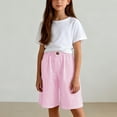 thumbnail image 5 of Girls Shorts Size 10-12 for School Striped Lightweight Pants Summer Stretch Elastic Waist Bermuda Shorts 4-13 Years Pink 150, 5 of 7