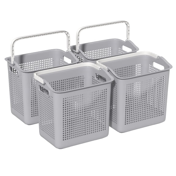 Sosody 4 Packs Plastic Laundry Hamper with Handle, 35 L Plastic Laundry Baskets, Gray