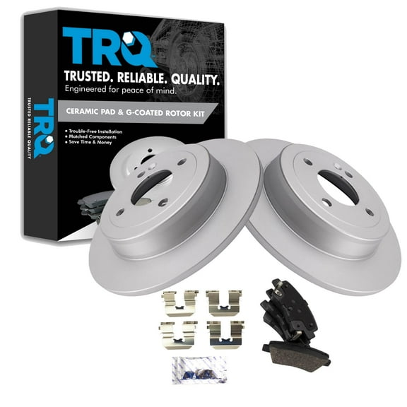 TRQ Rear Brake Pad & Rotor Kit Brake Pads Brake Rotor Ceramic Premium G-Coated Fits Select 2018-2019 Hyundai Accent Kia Rio