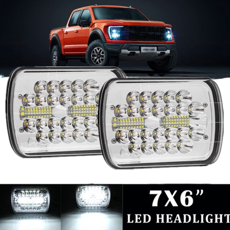 Pair 7x6 5x7 LED Headlights For Chevy Express Van & Jeep Wrangler YJ