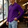 thumbnail image 6 of UDAUDU Men's Polo Shirts Long Sleeve Golf Quick Dry Fall Winter Lightweight Work Fishing Athletic Casual Golf Shirt with 3-Buttons Purple S, 6 of 8