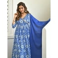 thumbnail image 6 of Janasya Indian Women's Blue Cotton Floral Block Print Kurta with Flared Palazzo and Dupatta, 6 of 7