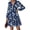 Floral Blue, variant on Women Floral Long Sleeve Mini Dress | Fall Wedding Guest Dresses, V Neck, Fit & Flare, Ruffle Hem A-Line, Short Chiffon Dress, Elegant Holiday Party, Date Outfits
