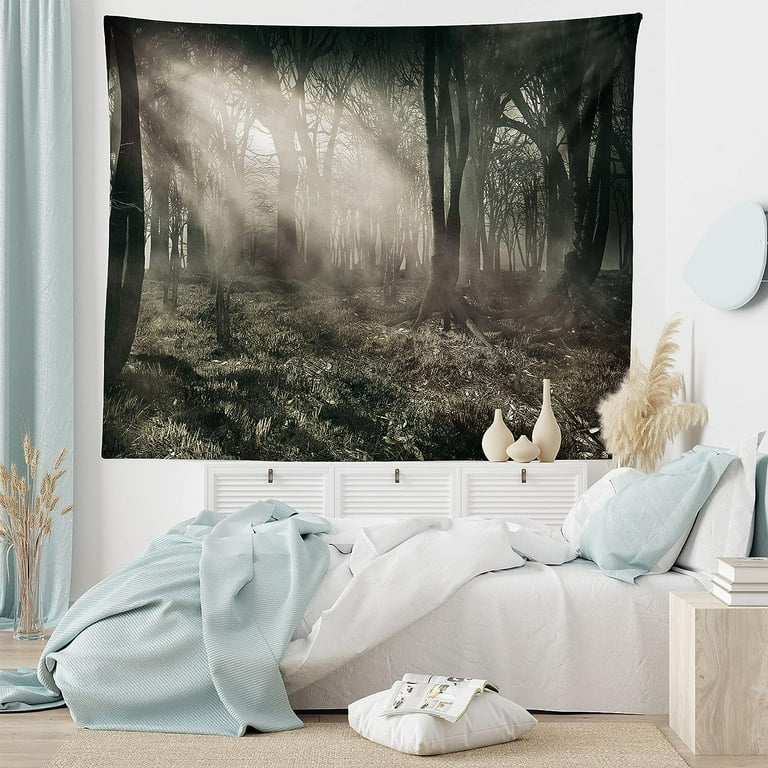 Gothic Tapestry, Photo of Dark Forest Scenery Sunbeams and