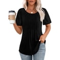 thumbnail image 2 of Women’s Short Sleeve Pleated T Shirts Dressy Casual Neck Summer Tops Blouses, 2 of 9