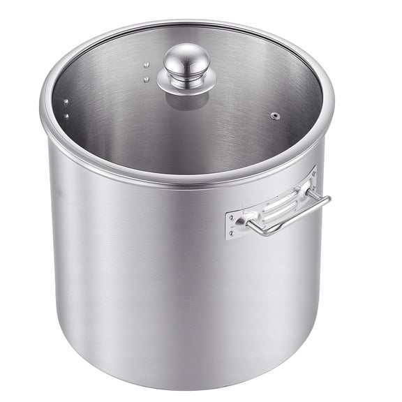 KFFKFF 21-Quart Stainless Steel Stock Pot with Glass Lid, PFOA-Free and PFAS-Free, Suitable for Gas, Induction, and Electric Stoves, Ideal for Cooking Soups, Stews, and Pasta