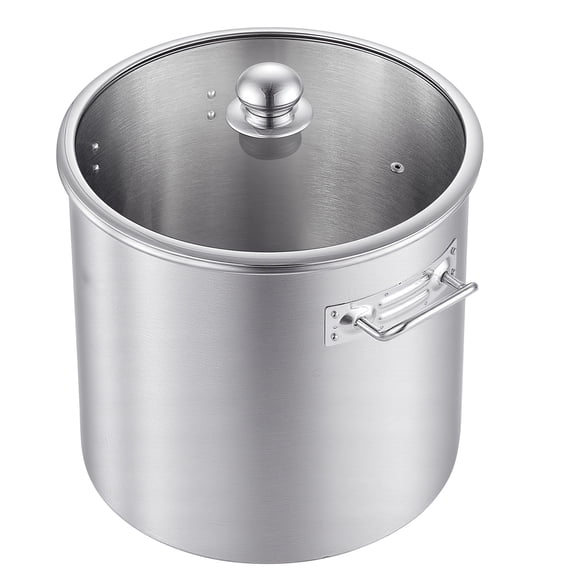 KFFKFF Stainless Steel Stock Pot, 21-Quart Stainless Steel Stockpot with Glass Lid, PFOA-Free, PFAS-Free, Compatible with Gas Stoves, Induction Cooktops, Electric Stoves, for Soups, Stews, and Pasta