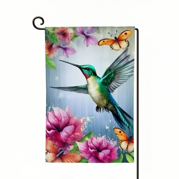 PHYHOO Hummingbird Garden Flag Double Sided Spring Welcome Garden Decor Blue Hummingbird Yard Flag for Outside Outdoor Yard Decoration White