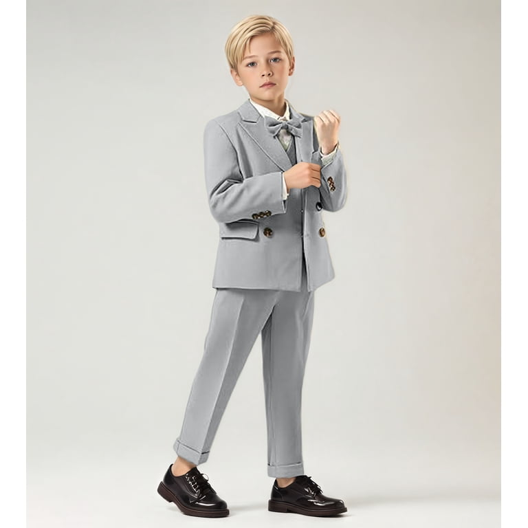 Kids 3-Piece Double Breasted Tuxedo Set - Slim Fit Wedding Suit For Boys