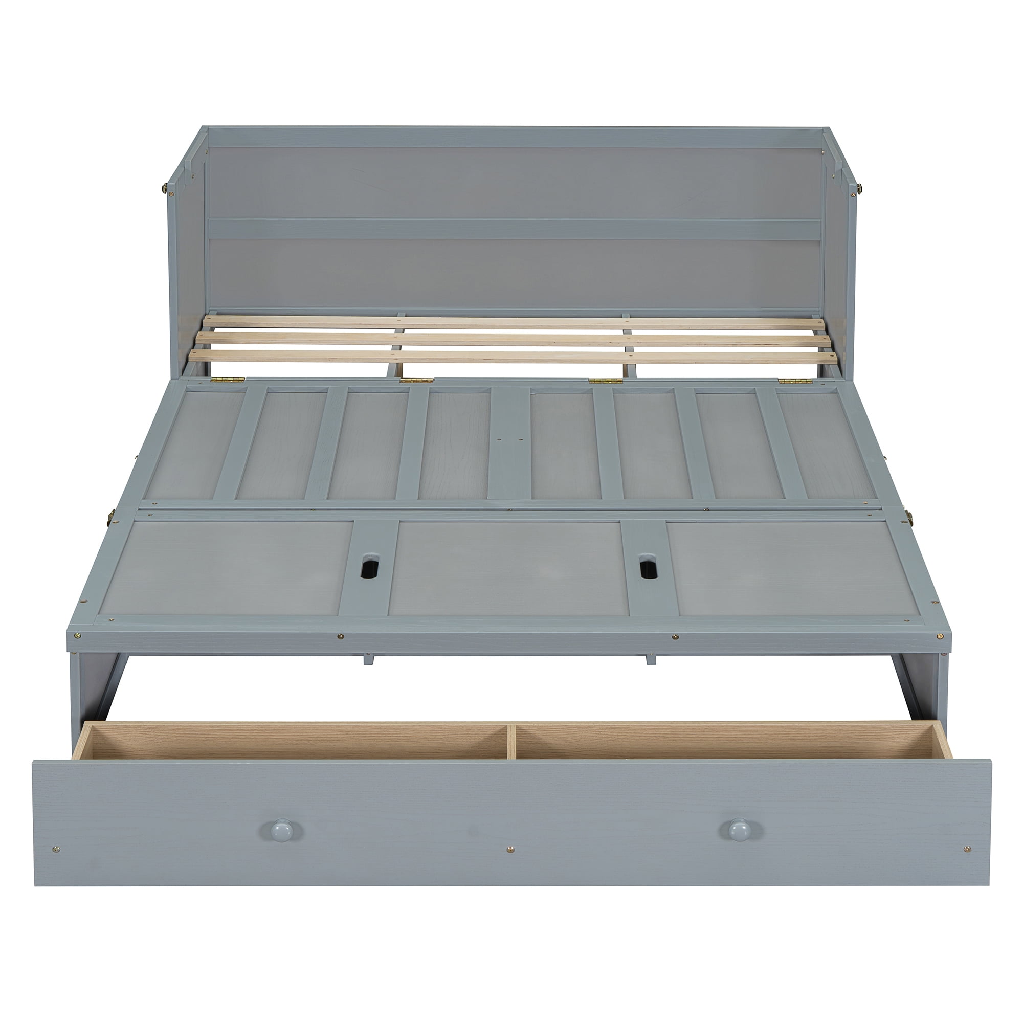 Aukfa Queen Size Murphy Bed with Charging Station, Cabinet Bed with Storage Drawers for Home/Office/Small Room, Queen Foldable Platform Bed, Gray